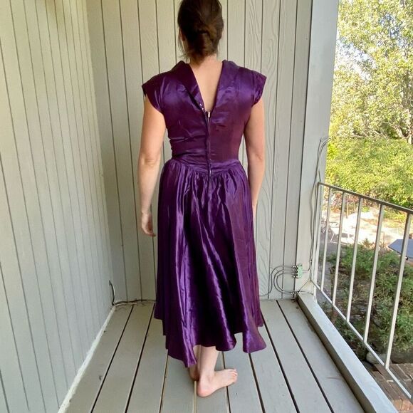 Vintage 1950s Purple Satin Formal Princess Dress Full Circle Skirt - Restored SZ - Picture 4 of 12